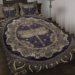 Dragonfly Mandala Gold Quilt Bedding Set