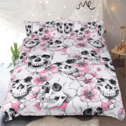 Skull Pink Floral Pattern Bedding Set (Duvet Cover & Pillow Cases)