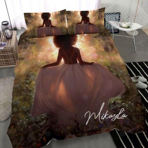 Black Sexy Girl White Dress Forest Bedding Personalized Custom Name Duvet Cover Bedding Set