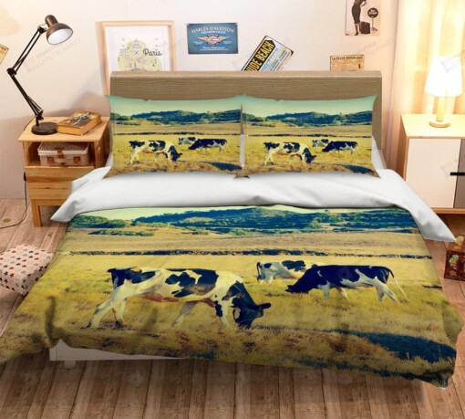 3D Cow Eating Grass Bedding Set Bed Sheets Spread Comforter Duvet Cover Bedding Sets