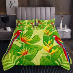 Parrot With Tropical Leaves Bedding Set Bed Sheets Spread Comforter Duvet Cover Bedding Sets