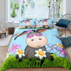 Donkey In Flower Garden Bedding Set Bed Sheets Spread Comforter Duvet Cover Bedding Sets