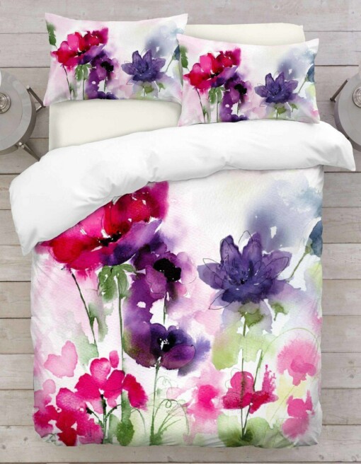 Watercolor Floral Pattern Bedding Set Cotton Bed Sheets Spread Comforter Duvet Cover Bedding Sets