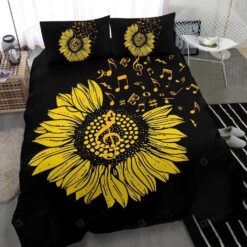 Music Notes Sunflower Black Bedding Set Cotton Bed Sheets Spread Comforter Duvet Cover Bedding Sets