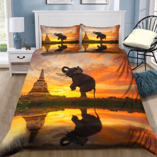 Sunset Dusk Elephant Bedding Set Cotton Bed Sheets Spread Comforter Duvet Cover Bedding Sets