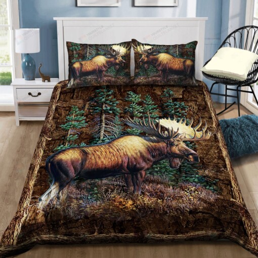 Moose In The Forest Bedding Set Bed Sheets Spread Comforter Duvet Cover Bedding Sets