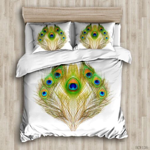 Peacock Feather Bedding Set  Bed Sheets Spread Comforter Duvet Cover Bedding Sets