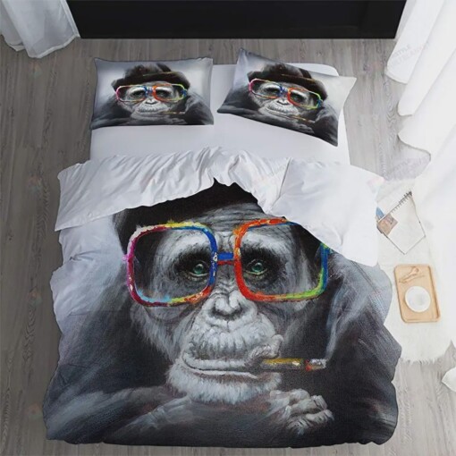 Glasses Monkey Modern Art Print Bedding Set Duvet Cover