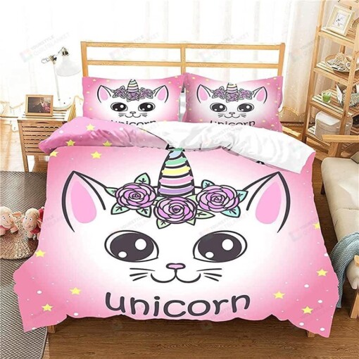 Pink Unicorn Cat Bedding Set Bed Sheets Spread Comforter Duvet Cover Bedding Sets