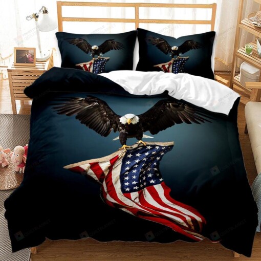 American Flag And  Bald Eagle Bedding Set  Bed Sheets Spread Comforter Duvet Cover Bedding Sets