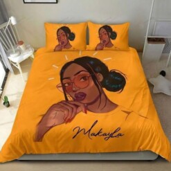 Personalized Orange Black Girl Wear Glasses Bedding Custom Name Duvet Cover Bedding Set