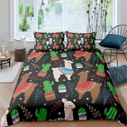 Alpaca And Cactus Bedding Set Bed Sheets Spread Comforter Duvet Cover Bedding Sets