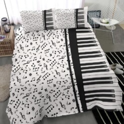 Music Notes And Piano White Bedding Set Cotton Bed Sheets Spread Comforter Duvet Cover Bedding Sets