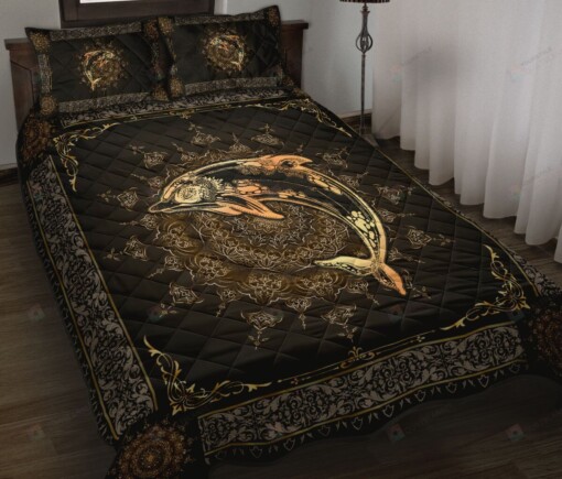 Dolphin Gold Quilt Bedding Set