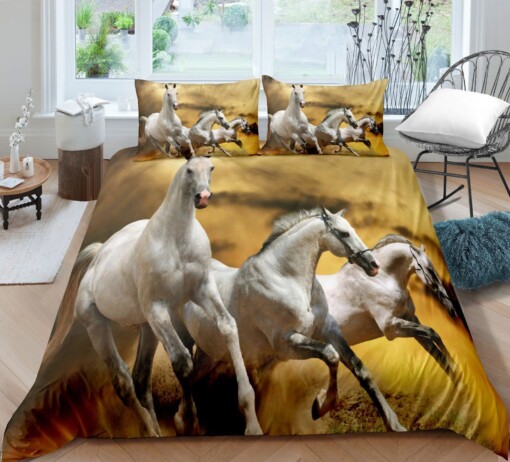 White Horses Bedding Set Bed Sheets Spread Comforter Duvet Cover Bedding Sets