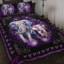 Elephant Floral Frame Purple Quilt Bedding Set