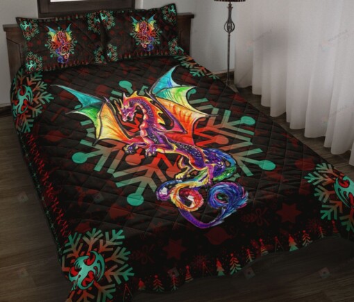 Dragon Christmas Snow Flower Quilt Bedding Set