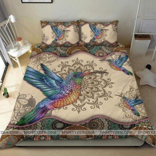 Colorful Hummingbird Mandala Duvet Cover Bedding Set