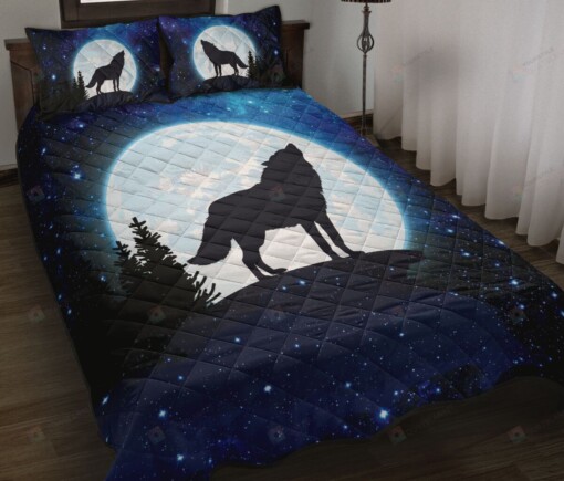 Wolf Moon Galaxy Quilt Bedding Set