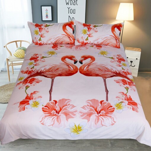 Flamingo Couple Tropical Flower Bedding Set Cotton Bed Sheets Spread Comforter Duvet Cover Bedding Sets