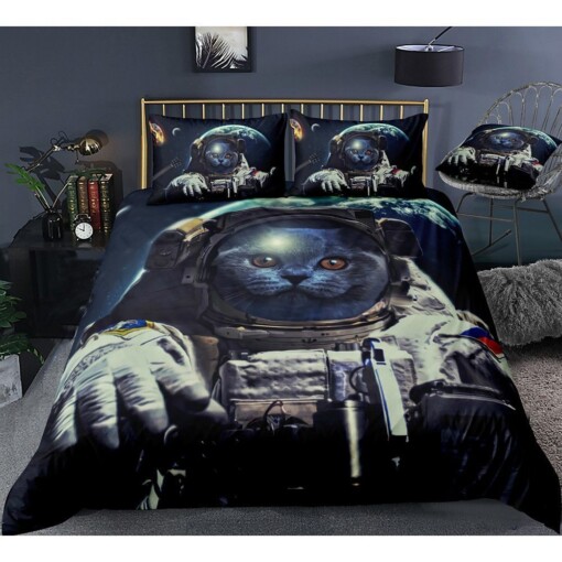 Cat Astronaut Bedding Set Bed Sheets Spread Comforter Duvet Cover Bedding Sets