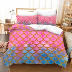 Pink Blue Scale Print Bedding Set Bed Sheets Spread Comforter Duvet Cover Bedding Sets