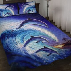 Dolphins Riding A Wave Quilt Bedding Set