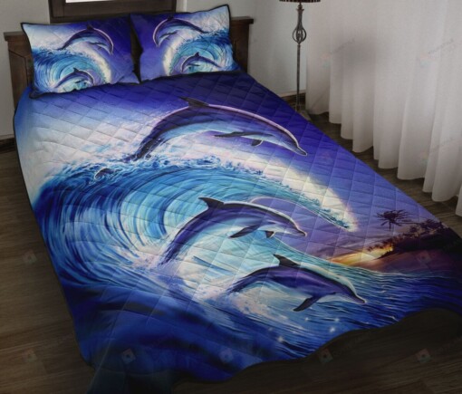 Dolphins Riding A Wave Quilt Bedding Set