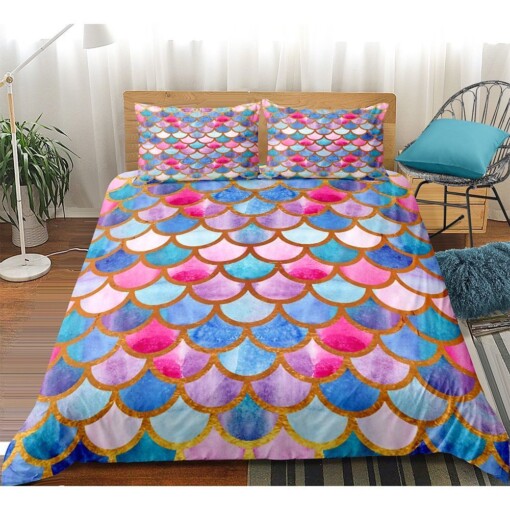 Colorful Scale Watercolor Print Bedding Set Bed Sheets Spread Comforter Duvet Cover Bedding Sets