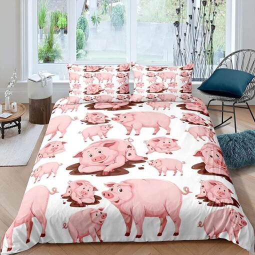 Pink Pigs Cute Bed Sheet Duvet Cover Bedding Sets