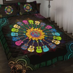 Colorful Sunflower Guitars Quilt Bedding Set