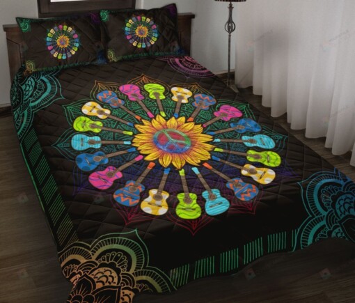 Colorful Sunflower Guitars Quilt Bedding Set