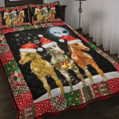 Horse Christmas Patchwork Night Quilt Bedding Set