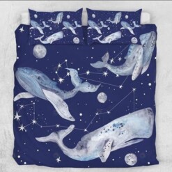 Whale Flying Galaxy Duvet Cover Bedding Set