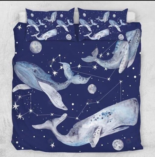 Whale Flying Galaxy Duvet Cover Bedding Set