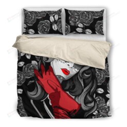 Black Roses And Skull Girl Bedding Set