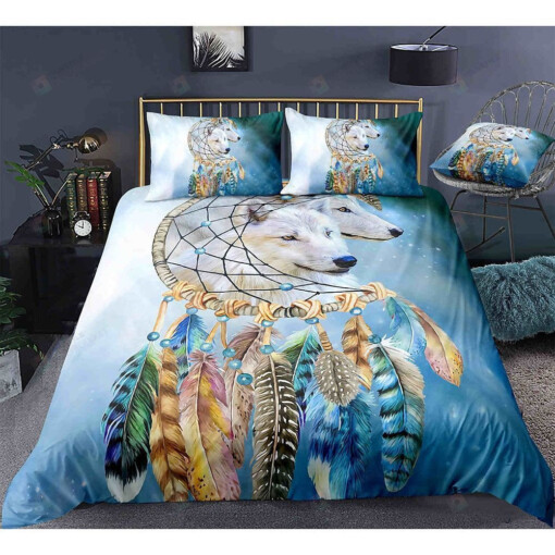 Wolf And Native American Feather Bedding Set Cotton Bed Sheets Spread Comforter Duvet Cover Bedding Sets