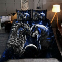 Blue Dragon And Wolf Bedding Set