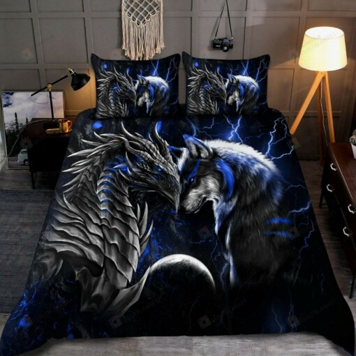 Blue Dragon And Wolf Bedding Set
