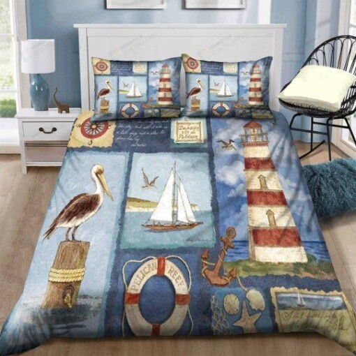 Lighthouse And Beach Stuffs Picture Collage Bedding Set