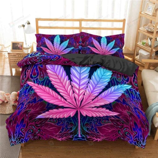 Purple Pink Weed Duvet Cover Bedding Set