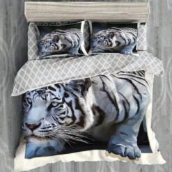 White Tiger Power Bedding Set Cotton Bed Sheets Spread Comforter Duvet Cover Bedding Sets