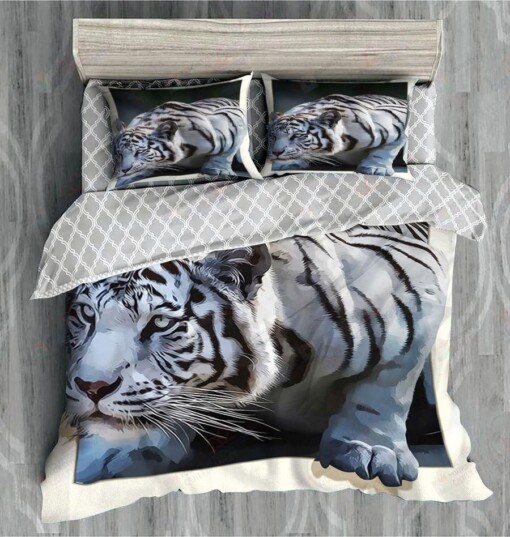 White Tiger Power Bedding Set Cotton Bed Sheets Spread Comforter Duvet Cover Bedding Sets