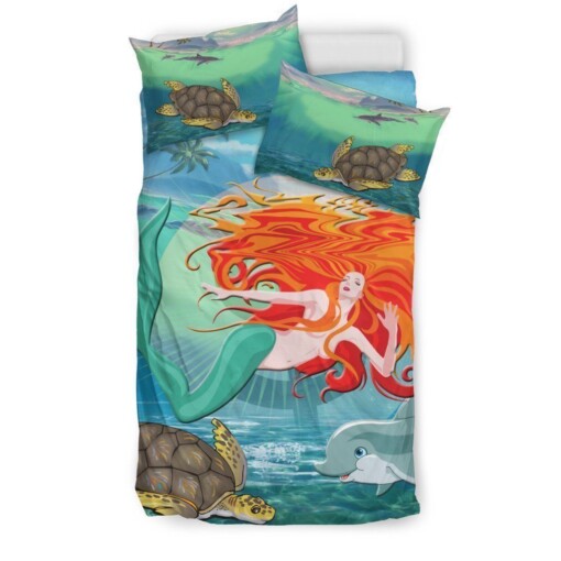 Mermaid And Turtle Dolphin Bedding Set Bed Sheets Spread Comforter Duvet Cover Bedding Sets