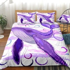 3D Purple Whale Bedding SetCotton Bed Sheets Spread Comforter Duvet Cover Bedding Sets