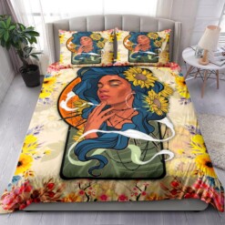 Sunflower Black Girl Smoking Bedding Set Bed Sheets Spread Comforter Duvet Cover Bedding Sets