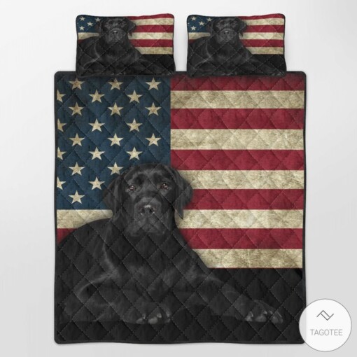 Black Labrador American Flag Quilt Bedding Set Bed Sheets Duvet Cover Bedding Sets