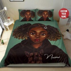 Black Girl Love Dogs Custom Name Duvet Cover Bedding Set