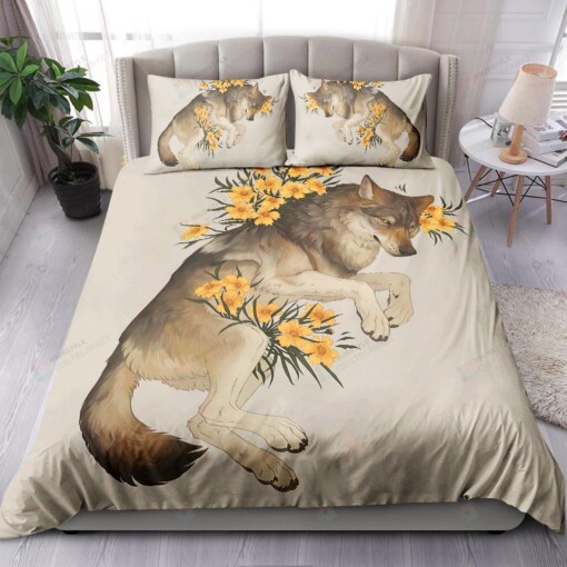 Wolf With Flowers Bedding Set Bed Sheets Spread Comforter Duvet Cover Bedding Sets