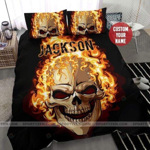 Fire Skull Black Personalized Custom Name Duvet Cover Bedding Set